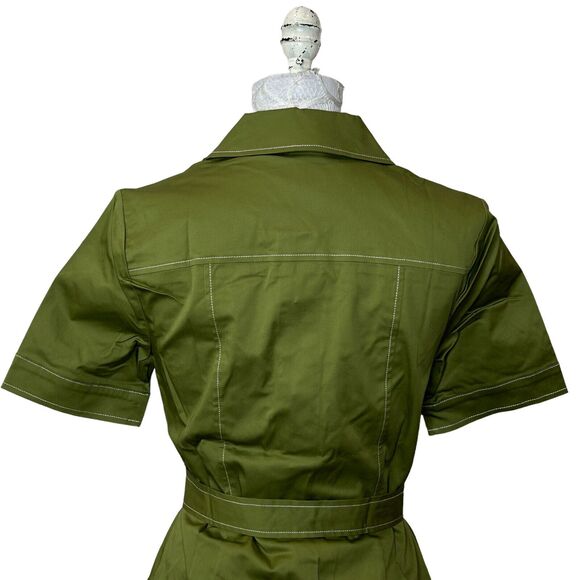 Modcloth Retro Mini Shirt Dress Belted Button Up Short Sleeve Green Women 2 NWT - Picture 5 of 11